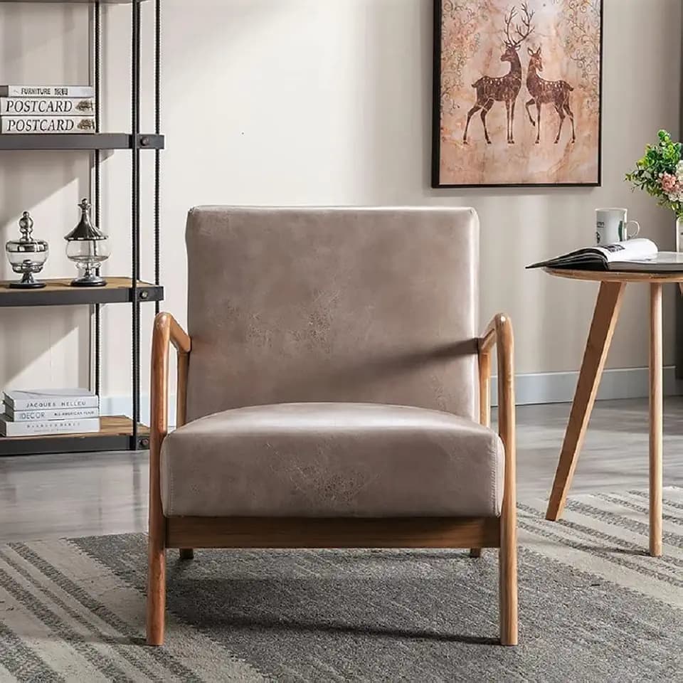 Container Furniture Direct Classic Comfortable Reading Small Modern Boho Microfiber Upholstered Lounge Armchair for Living Room, Reading, Bedroom, Office, and Small Spaces in Light Camel