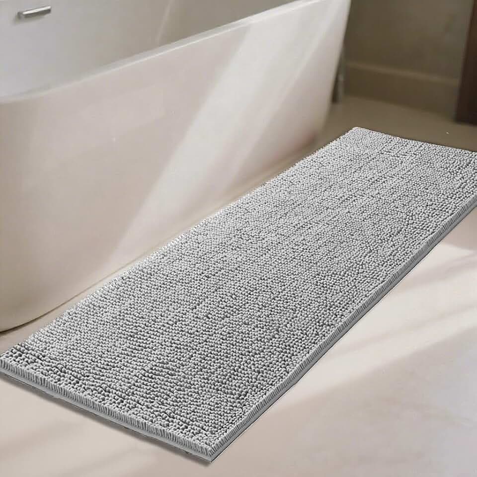 Bathroom Rugs 70x24,Super Absorbent Soft,Thick,Machine Washable Chenille Bath Mat,Non Slip Toilet Floor Rug,Bath Mats for Bathroom Floor, Home Decor Accessories,Grey