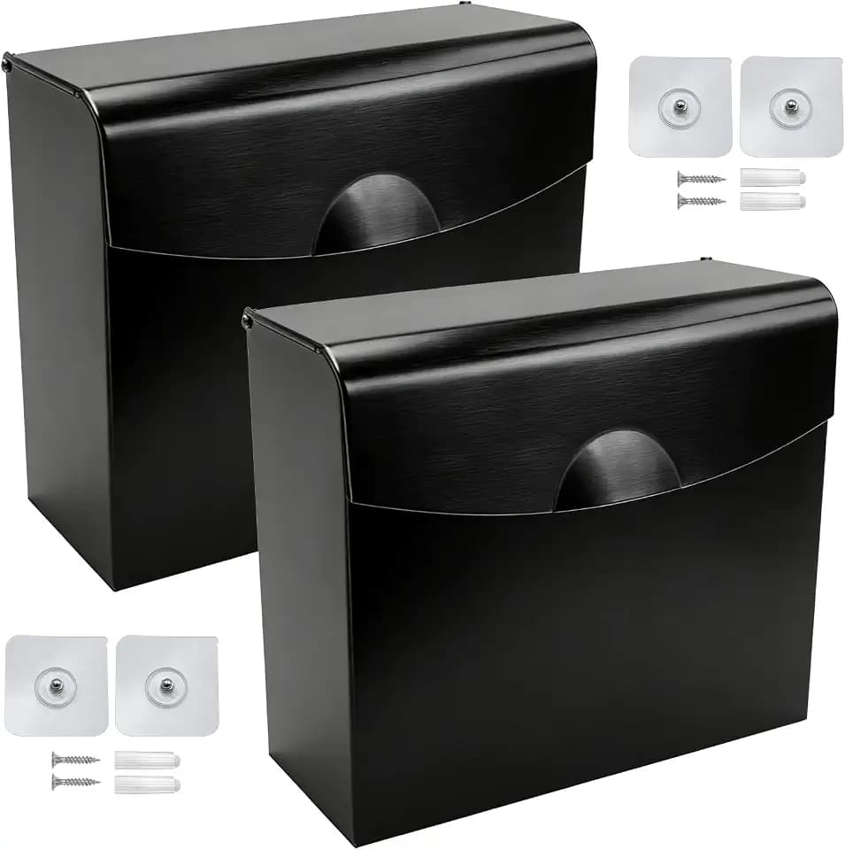 Wall Mounted Sanitary Napkin Disposal Receptacle, 2 Pack Black Stainless Steel Feminine Hygiene Waste Bins with Flip-Top Lids, Tampon and Pad Disposal Containers for Women's Restroom, Office, Clinic