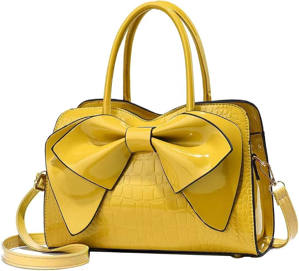 XingChen Shiny Women Handbag Patent Leather Bowknot Purse Charm Glossy Top-Handle Satchel Tote Fashion Shoulder Bag