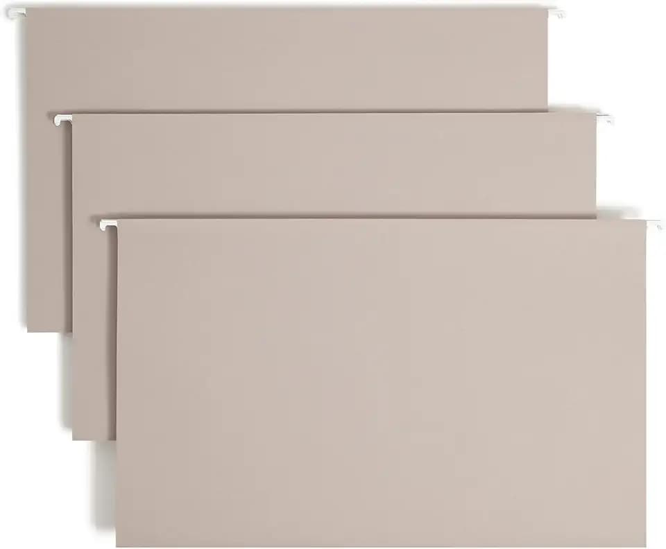 Smead TUFF® Heavy Duty Hanging File Folder with Easy Slide Tab,1/3-Cut Sliding Tab, 7 Times Stronger Than Standard Hanging Folders, Legal Size, Steel Gray, 18 per Box (64093)
