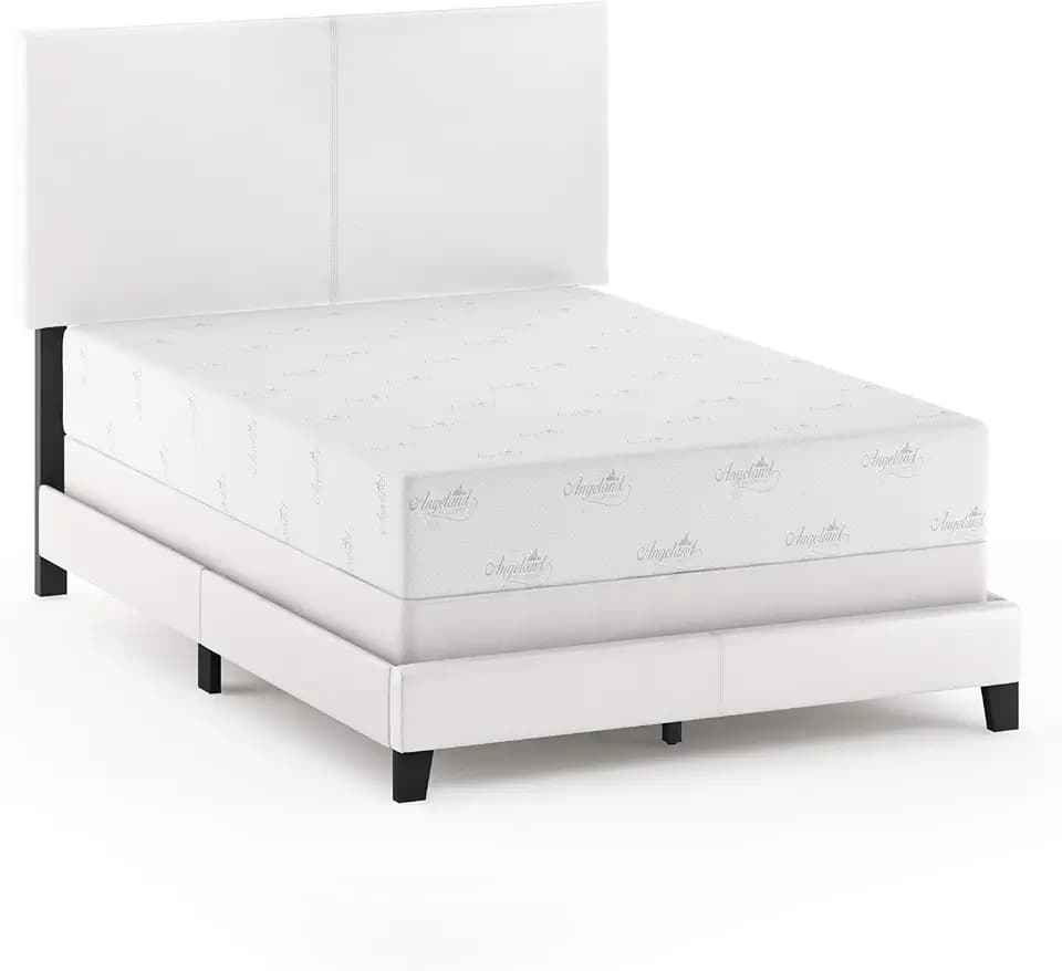 Furinno Pessac PU Leather Upholstered Platform, Full, White