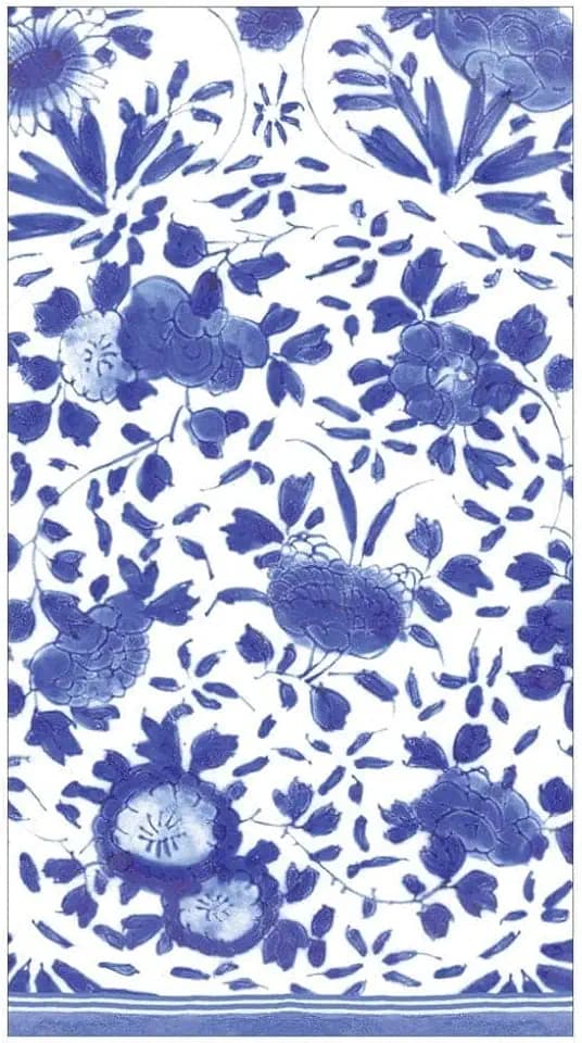 Caspari Delft Paper Guest Towel Napkins in Blue, Two Packs of 15