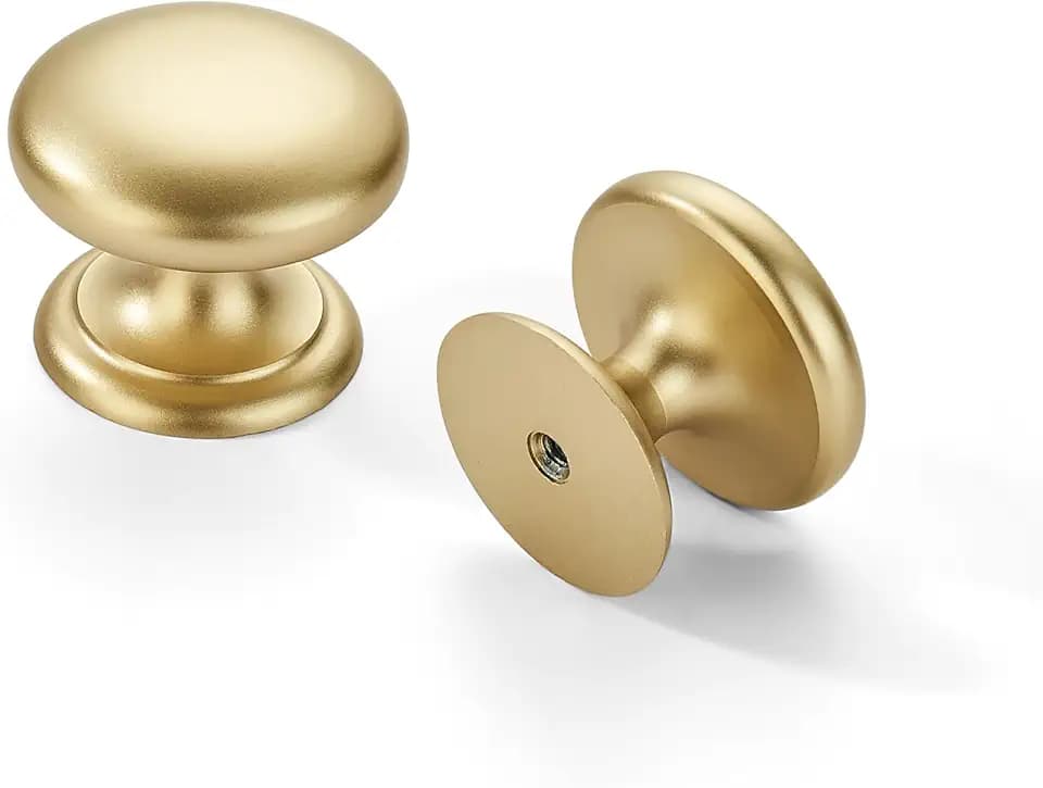 khtumeware 4 Pack 1-1/2 inch Bifold Closet Door Knobs Brushed Gold Cabinet Knobs Made of Zinc Alloy Suitable for Kitchen Cabinets/Bathroom Cabinets/Bedroom Furniture Includes Installation Screws