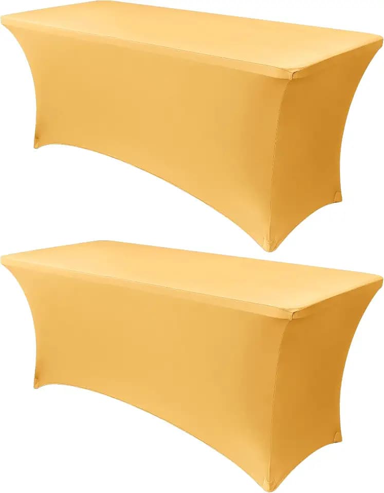 Obstal 6ft Stretch Spandex Table Cover for Folding Tables, 2 Pack, Gold