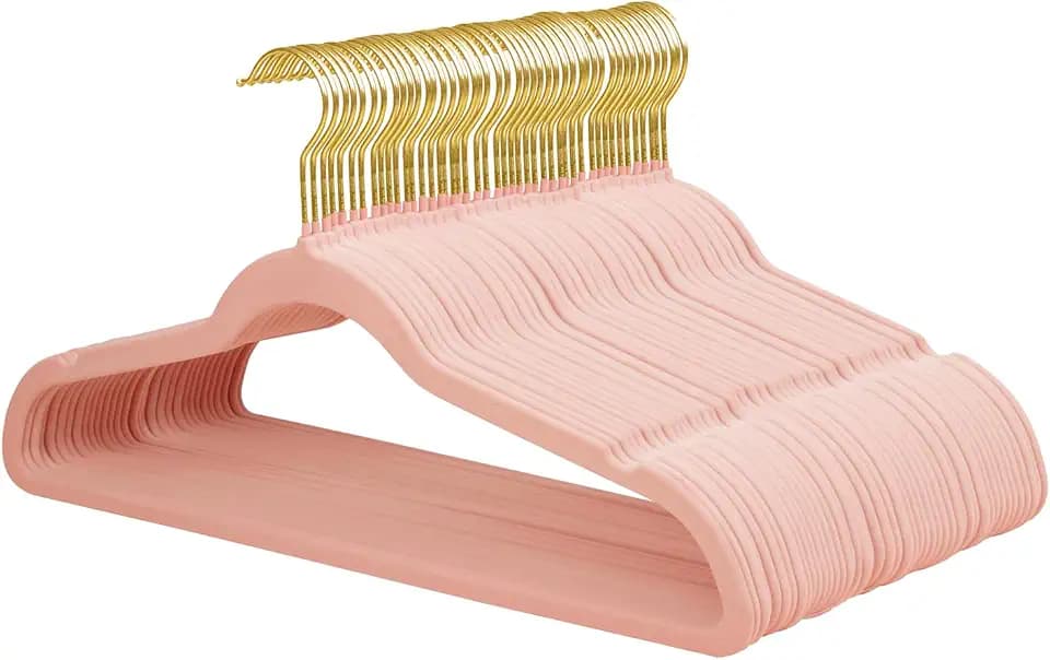 ManGotree Velvet Coat Hangers with 360° Swivel Gold Hook 48 Pack Light Pink