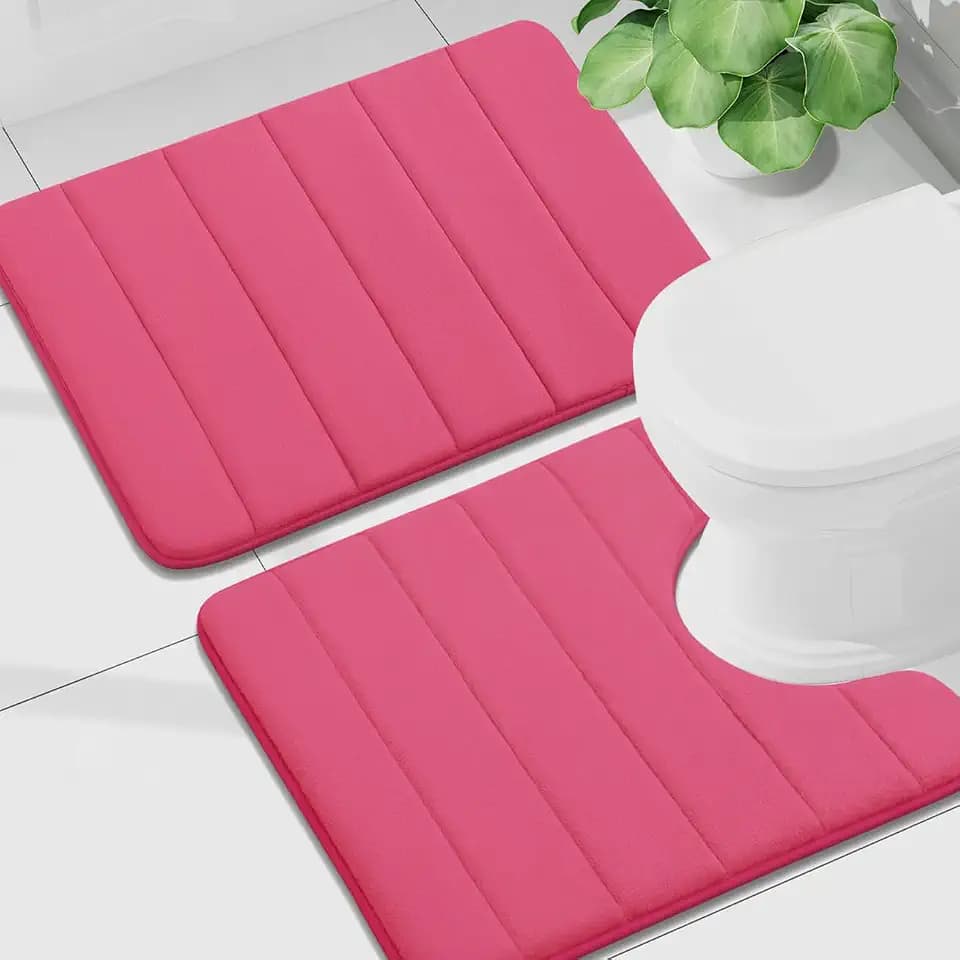 Buganda Memory Foam U-Shaped Toilet Rug Bath Mat Sets 2 Piece, 24x16+24x20