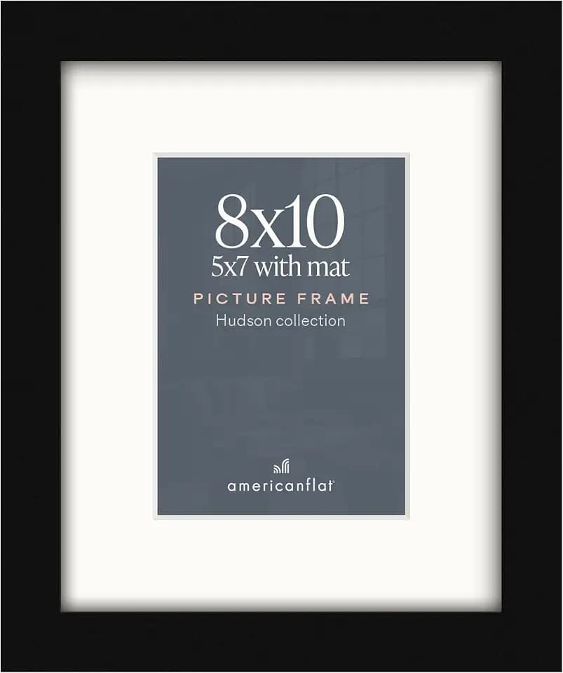 Americanflat 8x10 Picture Frame - Matted to 5x7 - Engineered Wood - Black
