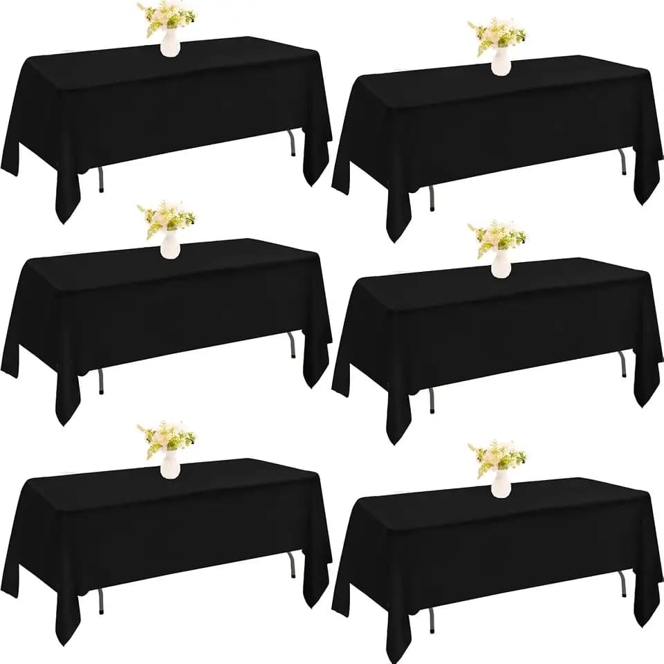6 Pack Rectangle Black Table Cloth Bulk Washable Polyester Table Cover for Wedding Dining Table Buffet Parties Banquet Decoration(60x102Inch, Black)