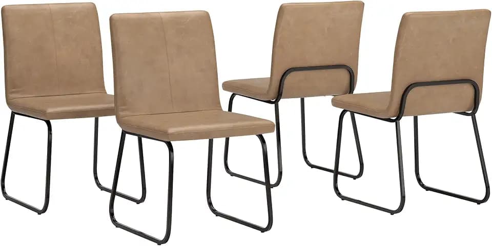 Signature Design by Ashley Pharwynn Faux Leather Upholstered Dining Chairs Set of 4, Cushioned Seat, Sturdy Metal Frame, Contemporary Kitchen Seating, Toast Brown