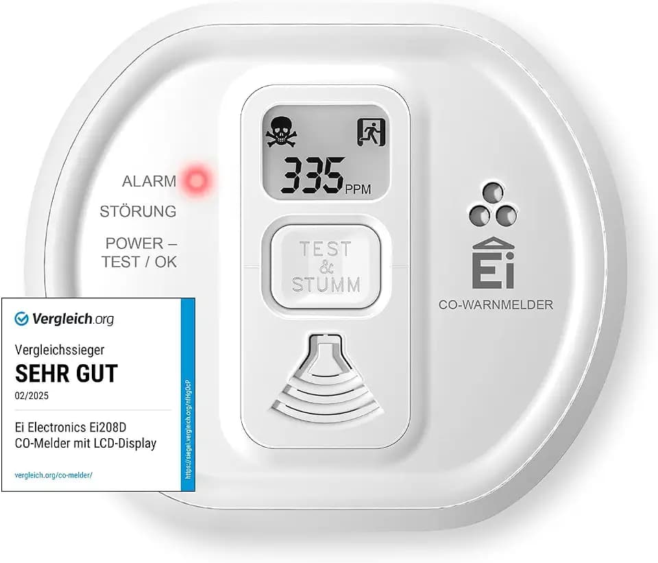 Ei Electronics Ei208D Kohlenmonoxidmelder, CO-Melder mit 10-Jahres-Batterie | Mit LCD-Display und Ereignisspeicher, geeignet für Wohnhäuser, Wohnwagen, Wohnmobil und Sportboote, Hergestellt in Irland