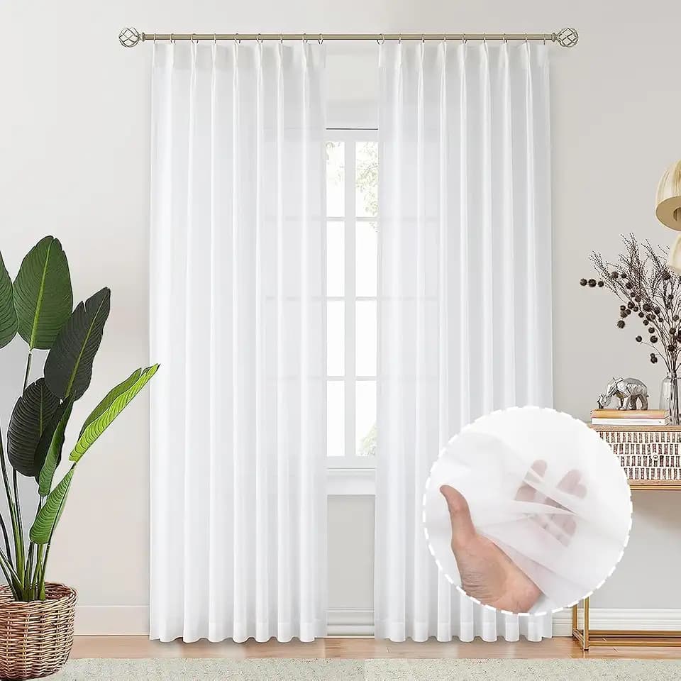 White Sheer Curtains 63 inch Length, Pinch Pleated Sheer Curtains for Sliding Door, Custom Multi Size (2 Panels, 50 inches Wide Each Panel, White)