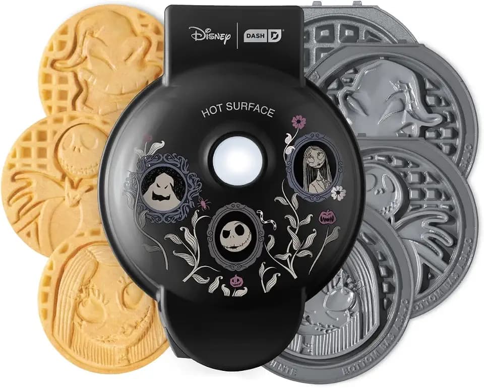 Disney | Dash Nightmare Before Christmas MultiMaker® Mini Waffle Maker with Removable Plates, Ceramic Nonstick Waffle Iron, Jack Skellington, Sally & Oogie Boogie, Indicator Light, Recipe Guide