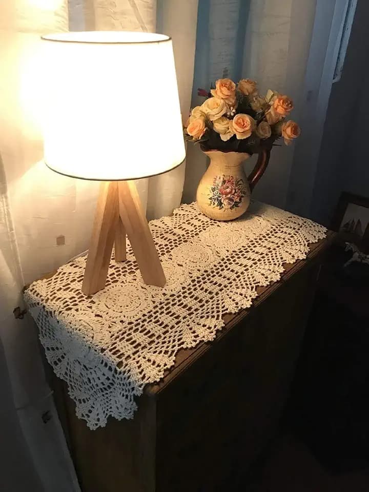 Damanni Oval Cotton Handmade Crochet Lace Table Runner Doilies Table Dresser Scarf Décor,12 Inch by 35 Inch,White