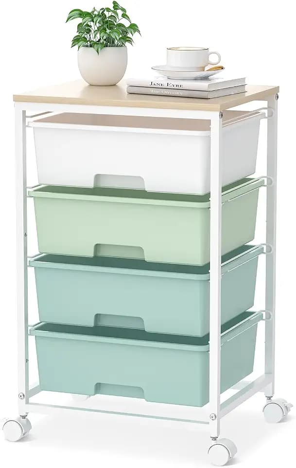 SYKIARIOL Rolling Cart with Drawers, 4-Drawer Utility Cart, Green