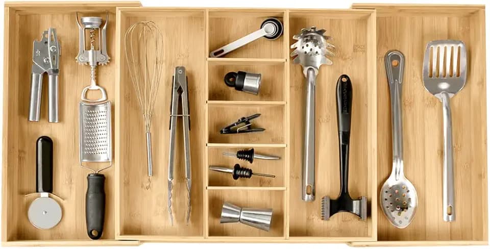 KitchenEdge Utensil & Junk Drawer Organizer, 19-33 in, Bamboo