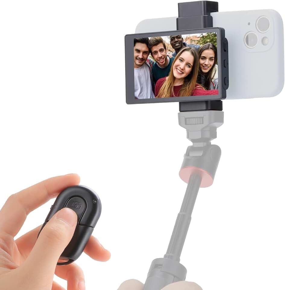 King Ma 4K Vlog Selfie Monitor Bildschirm, Kabelgebundenes Mini-Display für iPhone Rückkamera mit Magnetischem Telefonclip & Bluetooth-Fernbedienung für Vlogs Live-Streams & TikTok (PH01)