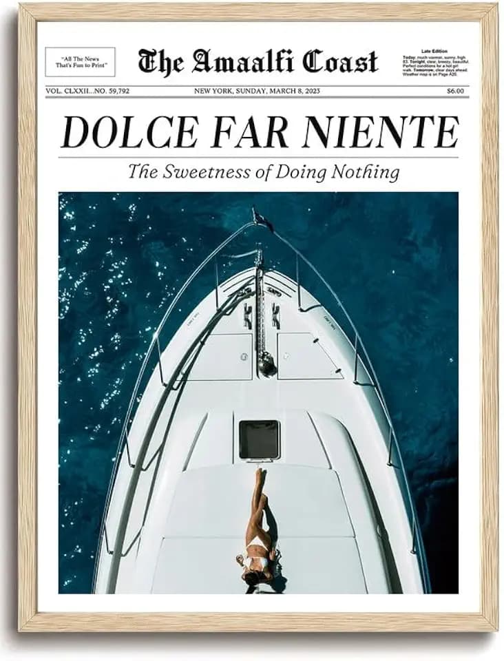 Dolce Far Niente Newspaper OAK Framed Wall Art 16x20 inch