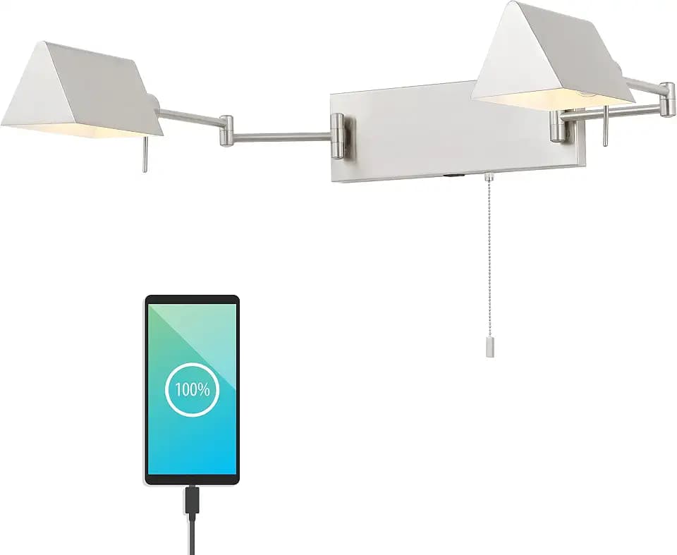 JONATHAN Y Arlo 54" 2-Light Double Swing Arm Metal Lamp, Nickel