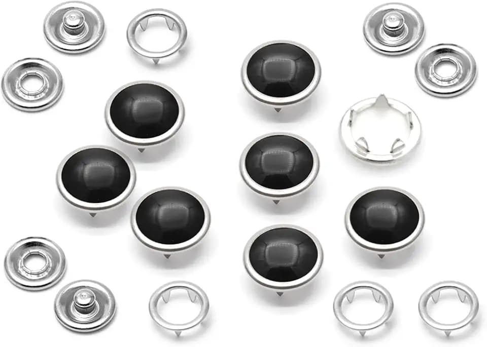 CRAFTMEMORE 20 Sets 12mm Pearl Snaps Fasteners Pearl-Like Prong Snap Button for Western Shirt Clothes Popper Studs - Silver Brass Rim Setting (12 mm, Black)