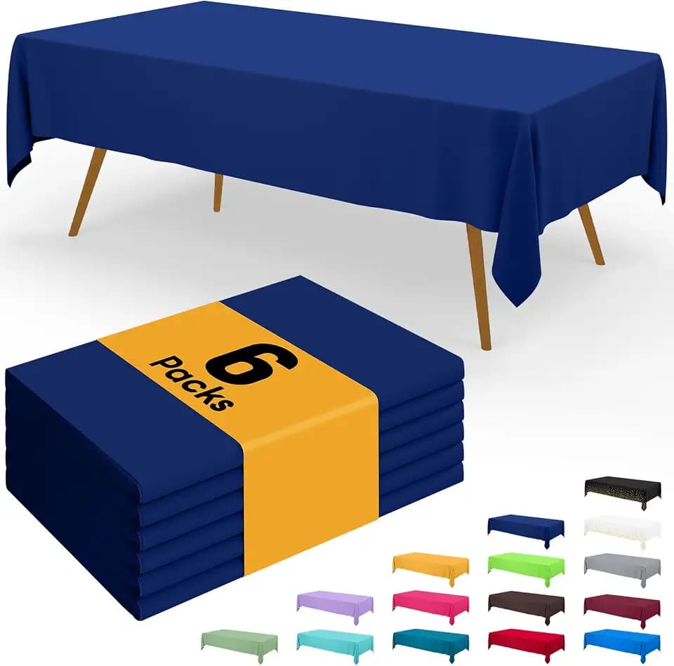 Smiry Disposable Table Cloth - 6 Pack, 54 x 78 Inch Waterproof Rectangle Tablecloths for Parties, Decorative Plastic Table Cover, Leakproof & Sturdy, Navy