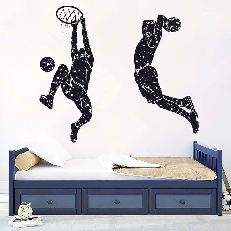 Removable Basketball Dunk Wall Decals Sports Player Silhouette Wall Stickers Peel & Stick Basketball Wall Decor for Teens Boys Room Living Room Classroom Playroom Decoration