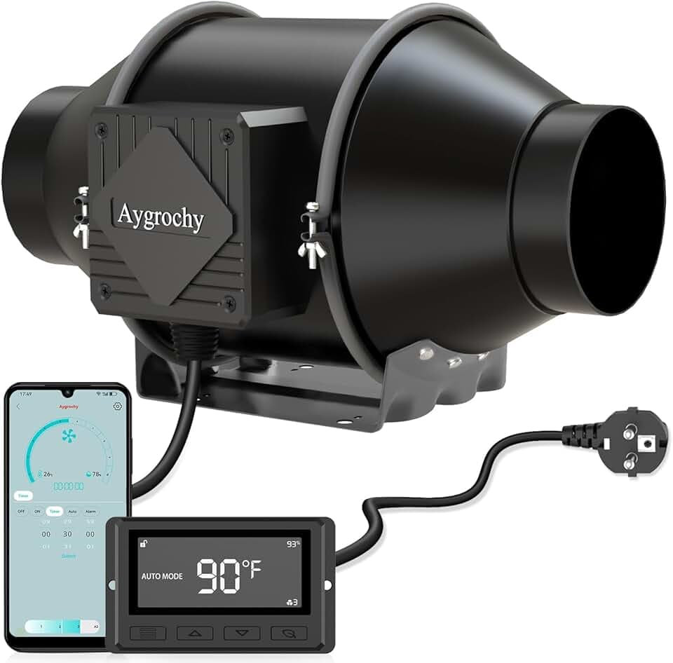 Aygrochy Smart Rohrventilator 100mm, EC-Motor Rohrlüfter mit WiFi App