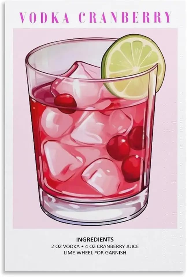 Vodka Cranberry Art Print Cocktail Poster, Wedding Signature Drink Sign, Bar Cart Decor Canvas Painting Posters And Wall Art Pictures Are Used For Room Aesthetics And Decoration 12x18inch(30x45cm)