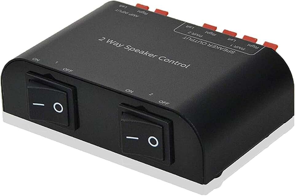 2-Kanal Speaker Switcher Selector Box mit Terminal Claps 150W RMS pro Kanal, Schwarz