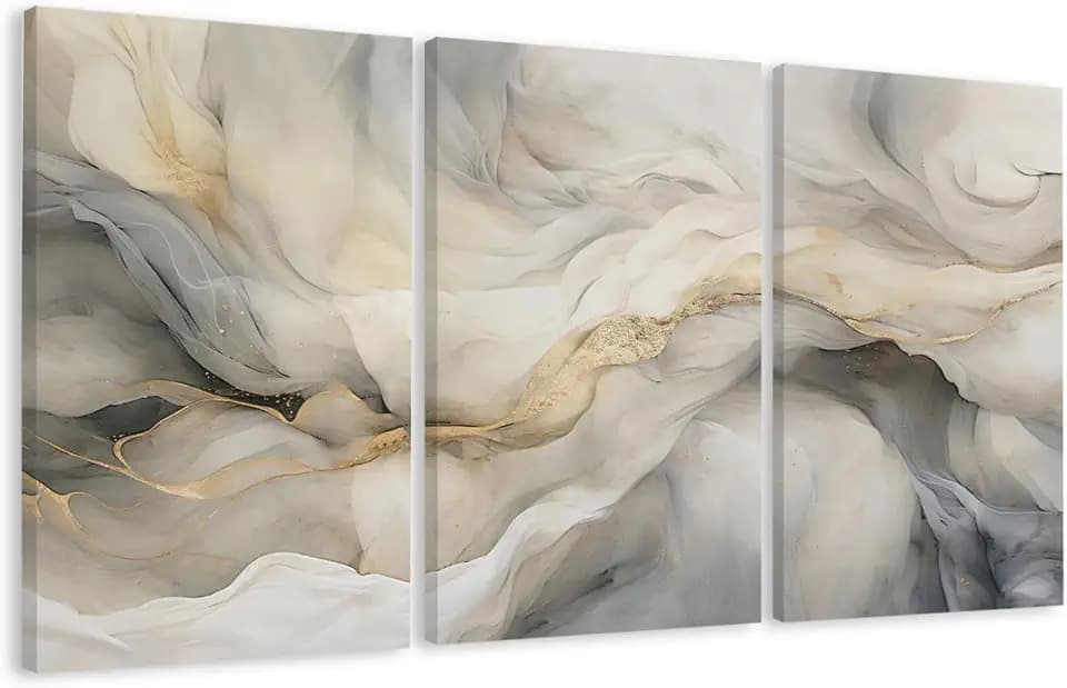 EJPFOGV Triptych Grey White Gold Wrapped Canvas Wall Art 20x30 inches x3