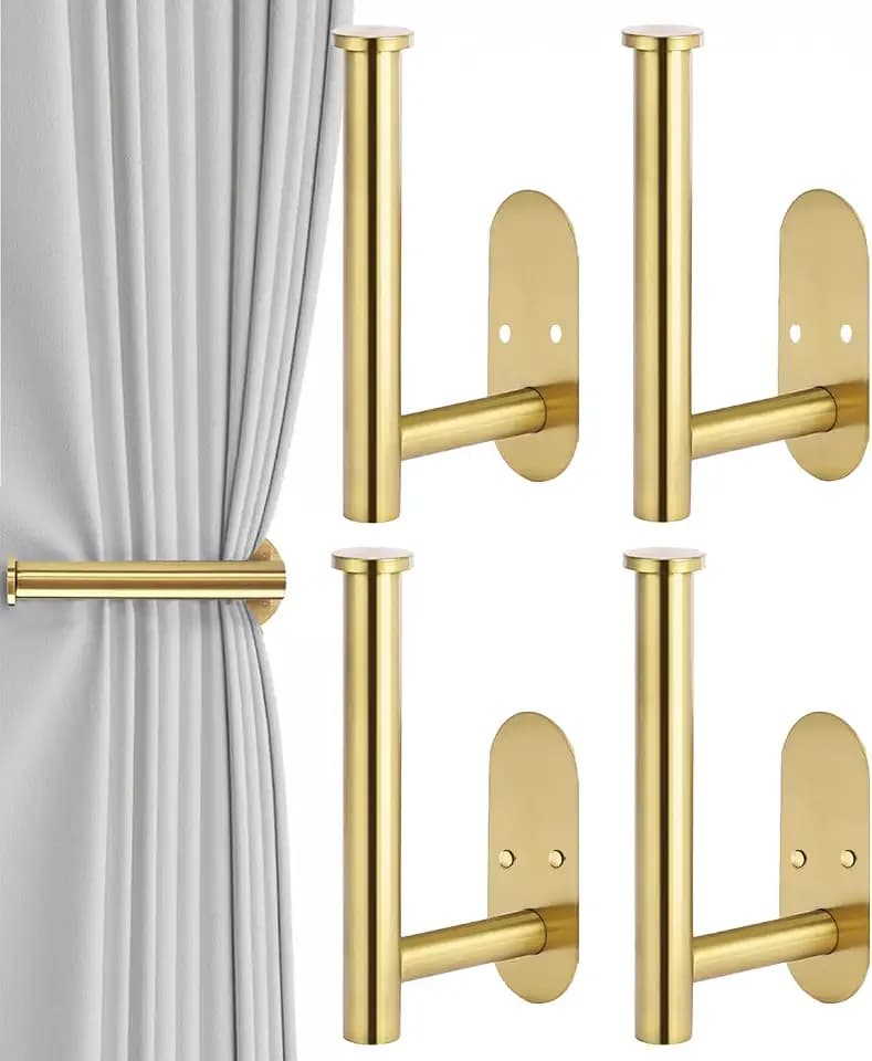 4pcs Curtain Holdbacks, Screw-in Curtain Tiebacks Curtain Tie Backs Curtain Holders for Wall Mounted Curtain Pull Backs for Drapes, Curtain Side Holders Hooks, 304 Stainless Steels, Gold