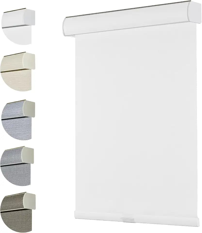 Persilux Free-Stop Cordless 100% Blackout Roller Shades for Window Blinds with Linen Look Textured Fabric (White, 20"W x 72"H) UV Protection Thermal Insulated Roller Blinds for Windows Shades for Home