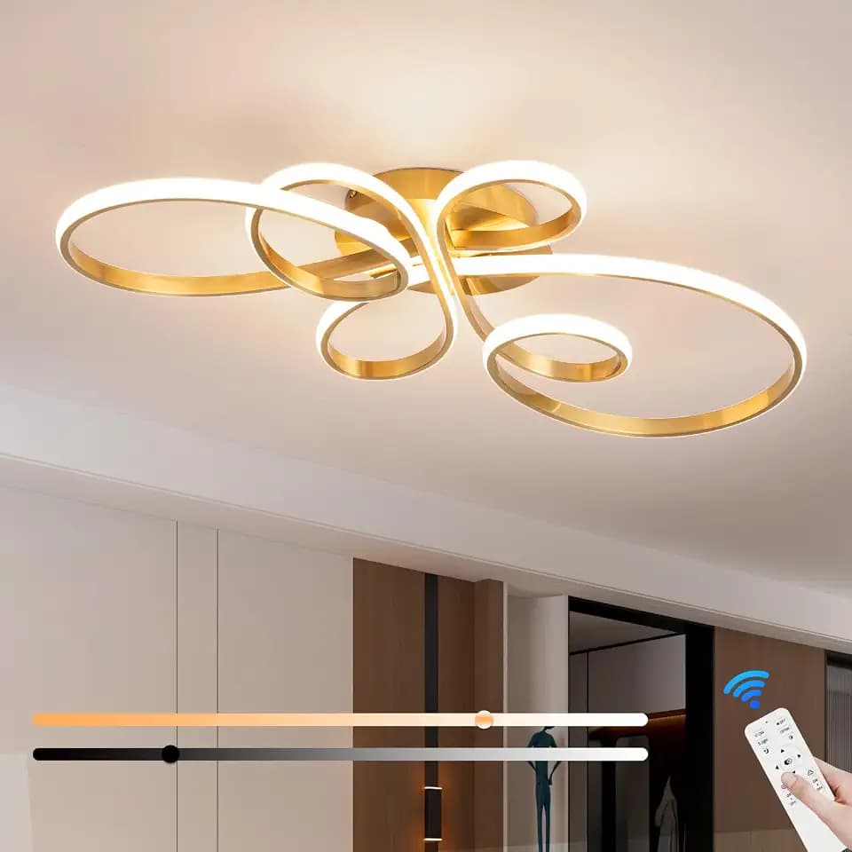 56W Modern LED Ceiling Light, Flower Flush Mount Light Fixture with Remote Control Gold Dimmable Ceiling Lamp for Living Room, Bedroom, Dining Room, Hallway, Kitchen