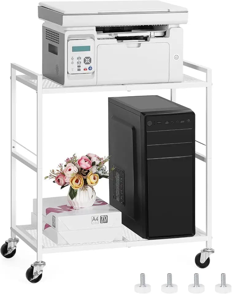 Computer Tower Stand with Wheels, Metal PC Stand for Floor Carpet, White