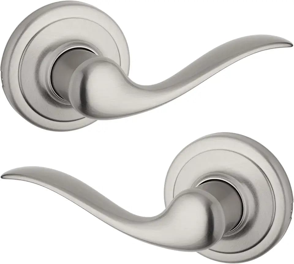 Kwikset Tustin Interior Passage Door Handle, Lever For Closet and Hallway Doors, Reversible Non-Locking Handle Lever, Satin Nickel, with Microban Protection