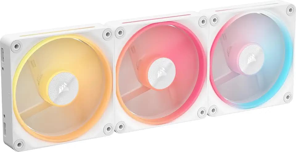 CORSAIR iCUE LINK LX120-R RGB 120mm PWM-Umkehrlüfter – Dreifach-Lüfter-Kit – Geräuscharm, CORSAIR Magnetische Kuppellagerung, Zwei Lichtschleifen, QuikTurn™-Schrauben, Null-Drehzahl-Modus – Weiß