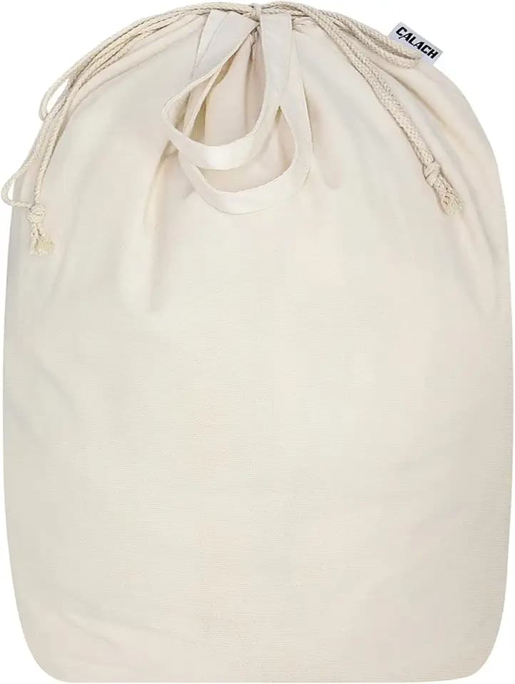 Canvas Laundry Bag with Handles & Square Base, XXL 18"Wx18"Dx27.6"H, Beige