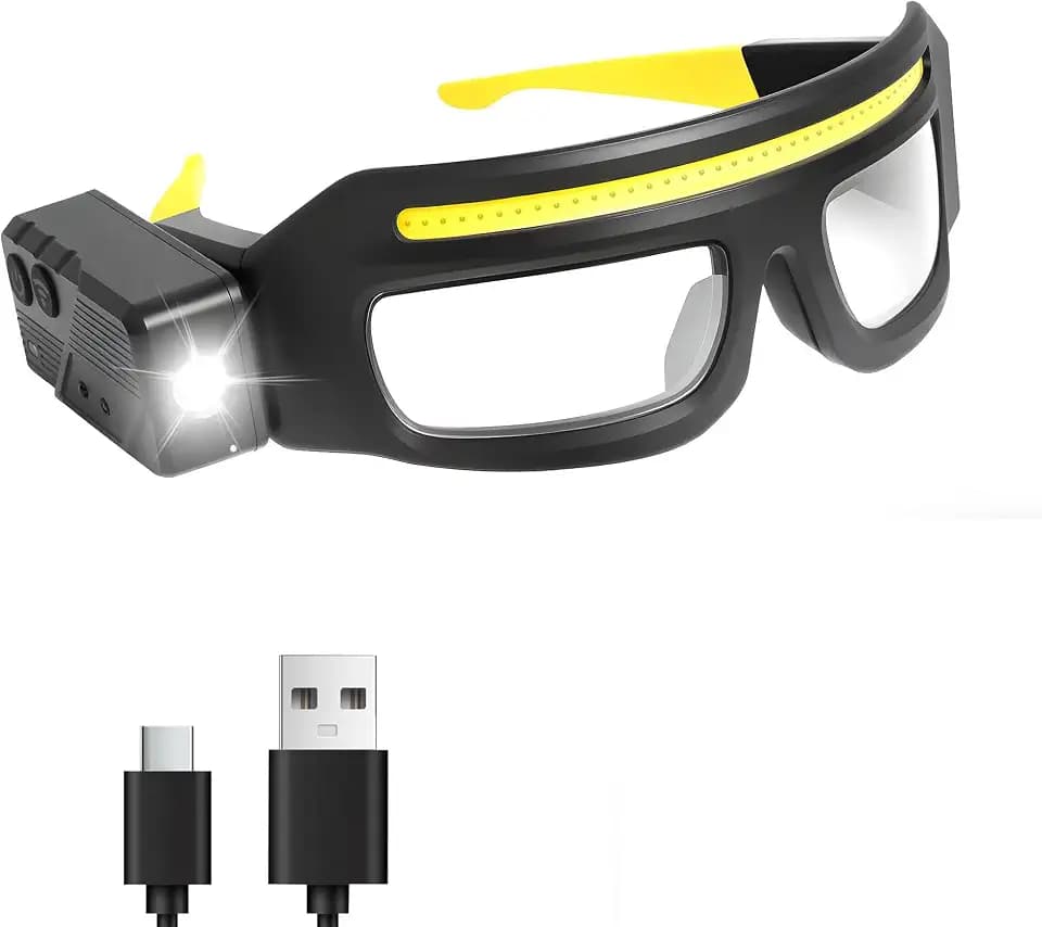 LED Headlight Glasses Rechargeable Headlight Glasses with Motion Sensor & Touch Control, Adjustable Safety Eyewear