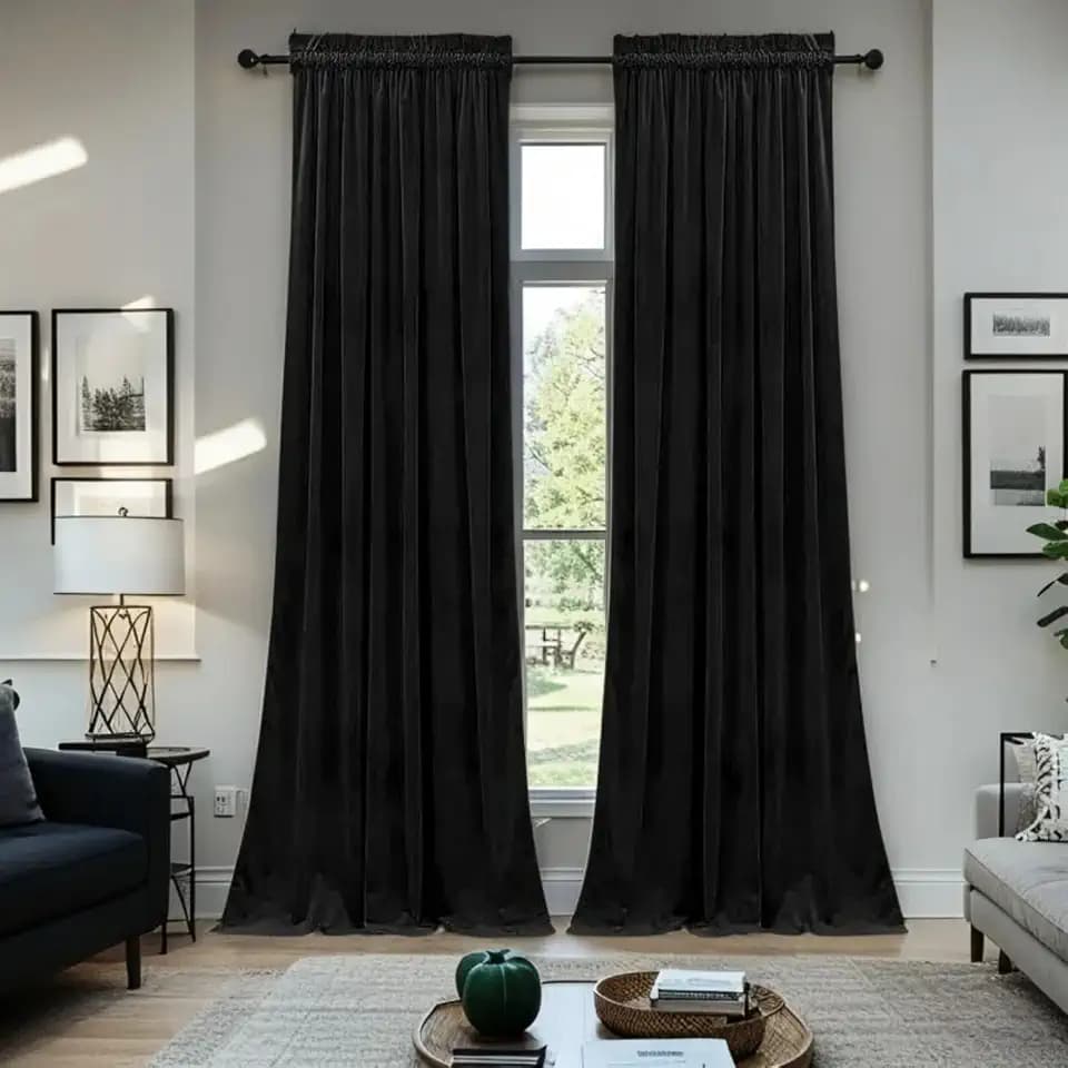 SMILETIME Black Velvet Curtains 52"x120" Rod Pocket 2 Panels