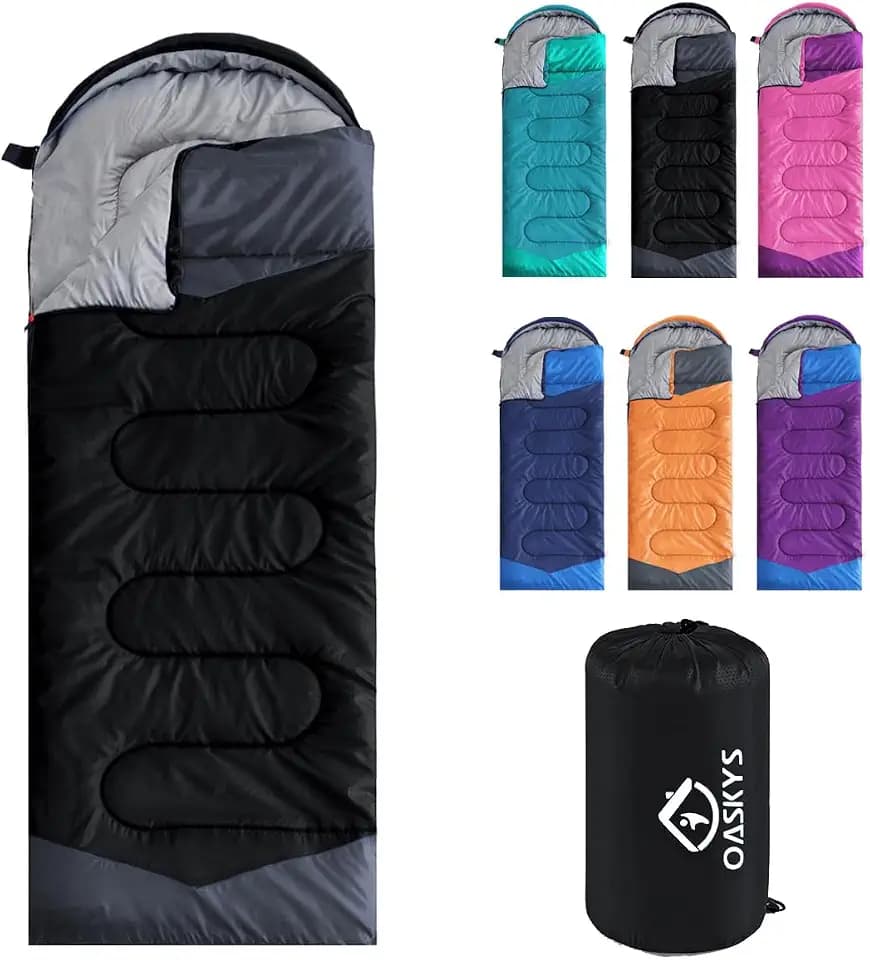 oaskys Camping Sleeping Bag - 3 Season Warm & Cool Weather - Summer Spring Fall Lightweight Waterproof for Adults Kids - Camping Essentials Gear Accessories Hiking Sleep Must Haves