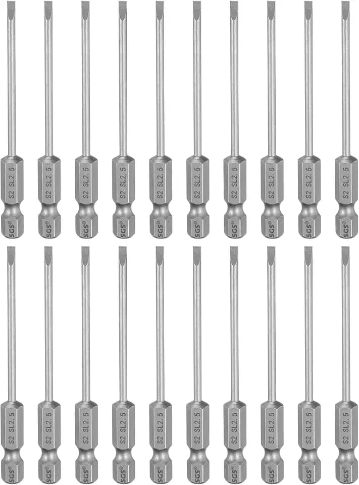 HARFINGTON 20pcs SL2.5 Slotted Screwdriver Bits 2.5mm Slotted Tip 1/4" Hex Shank 75mm (3") Long Magnetic Flat Head S2 Steel Screw Driver Drill Bits Industrial Power Screwdriver Bit
