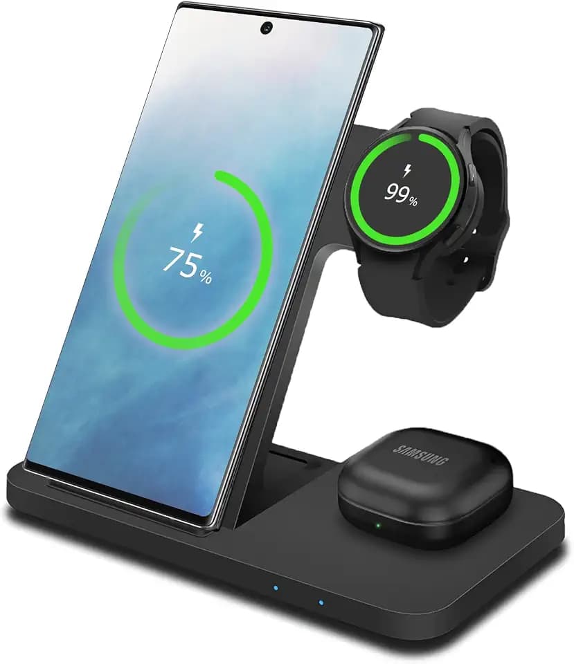 MMOBIEL Induktive Ladestation für Samsung – 3 in 1 Kabelloses Ladegerät für MagSafe Samsung Galaxy S26/S25/S24/S23/S22 Serie, Galaxy Watch 8/7/6/5/4, Buds – 15W – Kabellose Schnell-Ladestation