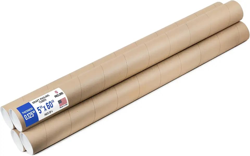 5" x 60" Made in USA Kraft Paper Mailing Tube, 4 Tubes, 8 Caps