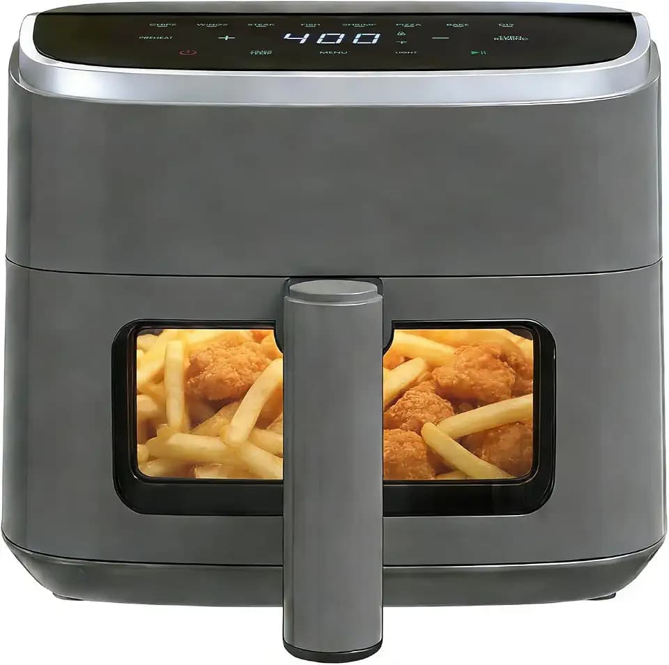 NEWBULIG Air Fryer,4QT Small AirFryer with Easy View Window and Interior Light, Digital Touchscreen with 8 Presets for Custom Cooking, Nonstick and Dishwasher Safe Basket, Grey