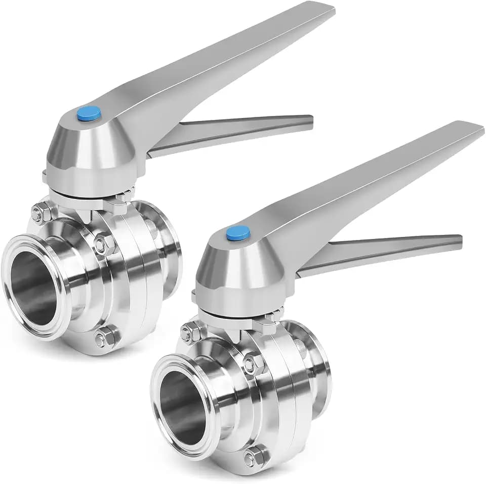 1.5 Inch Butterfly Valve 2 Pcs Tri Clamp Sanitary Stainless Steel 304 with Trigger Handle Tri Clamp Butterfly Valve