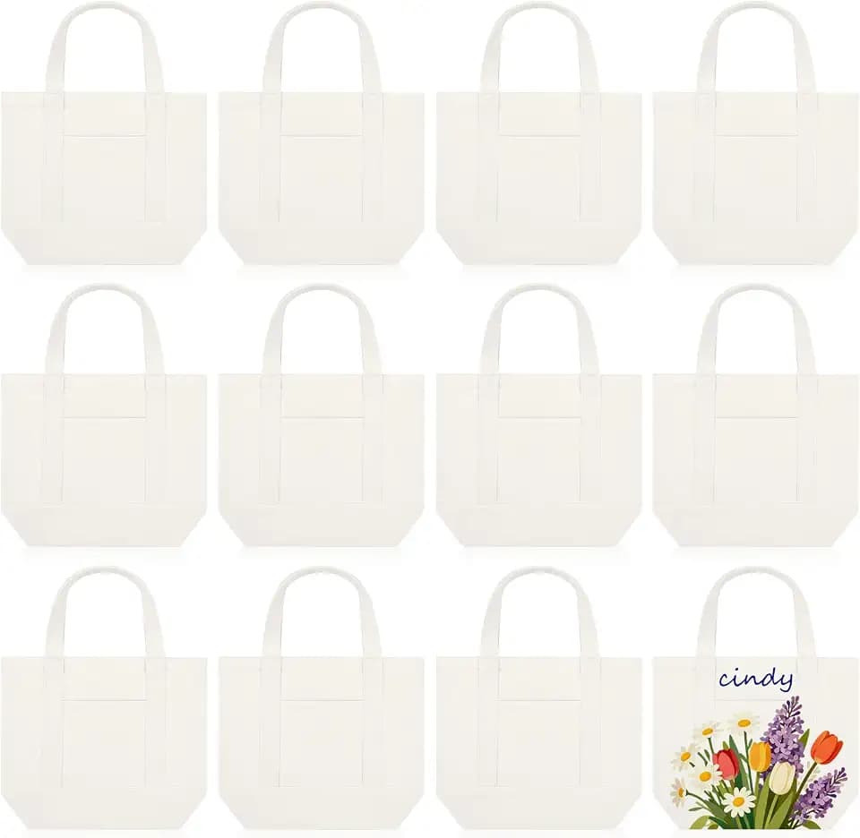 Eccliy 12 Pcs Mini Canvas Tote Bags, 13" X 11" X 6", Beige