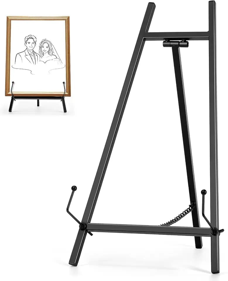 16.5" Metal Easel Stand for Sign – Elegant Table Top Easel for Display, Heavy Duty Tabletop Picture Easel Stand for Wedding Sign, Picture Frame, and Art (Black)