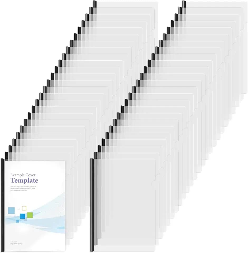 100 Pcs Clear Report Covers with Sliding Bars Sliding Bar File Folder Binder Plastic Report Folder for File Paper Book Resume Letter Office, 30 Sheet Capacity(Black)