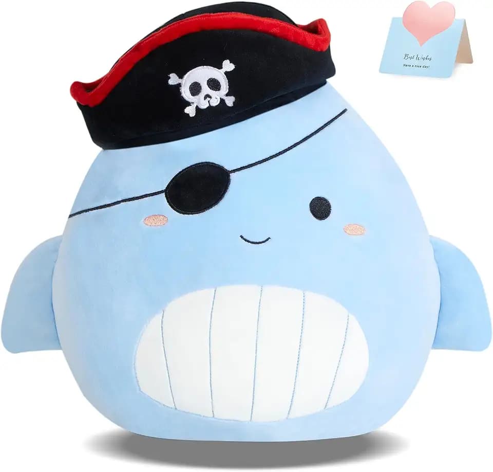 Pirate Whal Plush Pillow Stuffed Animals Cute Soft Gift14in