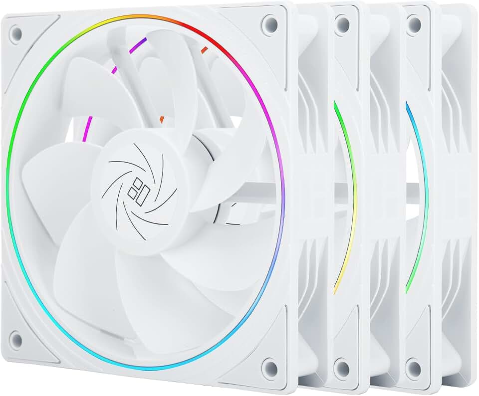 Thermalright TL-S12RW X3 CPU Fan, 120mm White Computer Cooler Fine Aperture ARGB Halo PC Fan,Reverse Airflow Design Chassis Cooling, 1500RPM Speed,3-Pack,White